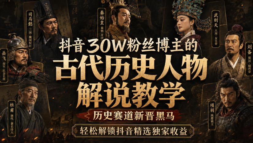 抖音30W粉丝博主的古代历史人物解说教学,历史赛道新晋黑马,轻松解锁抖音精选独家收益-宇文网创