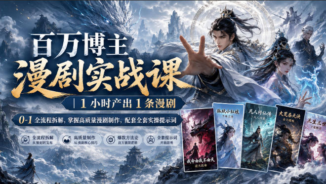 百万博主漫剧实战课|1小时产出1条漫剧,0‑1全流程拆解,掌握高质量漫剧制作,配套全套实操提示词-宇文网创
