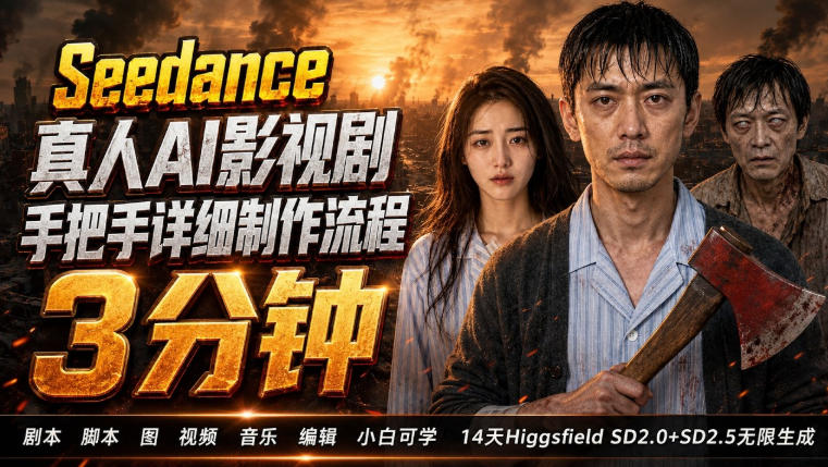 3分钟真人AI影视剧怎么做?SD 2.0手把手完整制作流程|Higgsfield 14天SD 2.0/2.5无限生成-宇文网创