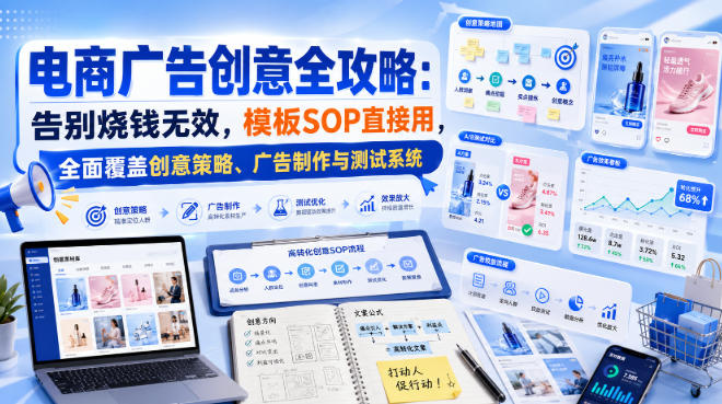 电商广告创意全攻略:告别烧钱无效,模板SOP直接用,全面覆盖创意策略、广告制作与测试系统【原创双语字幕】-宇文网创