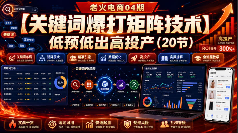 老火电商04期:【关键词爆打矩阵技术】低预低出高投产(20节)-宇文网创