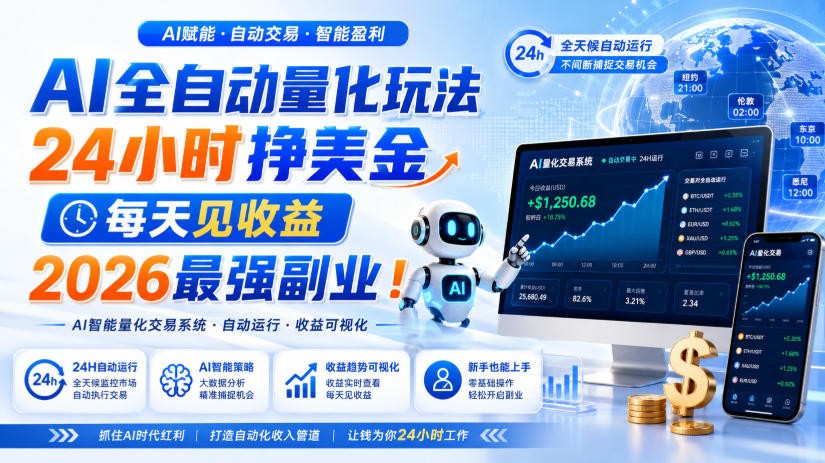 AI量化全自动操作挣美金，矩阵可日入1000+，适合普通人的副业！-宇文网创