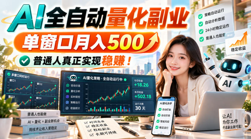 （20735期）AI全自动量化副业，单窗口月入500，普通人真正实现稳赚！-宇文网创