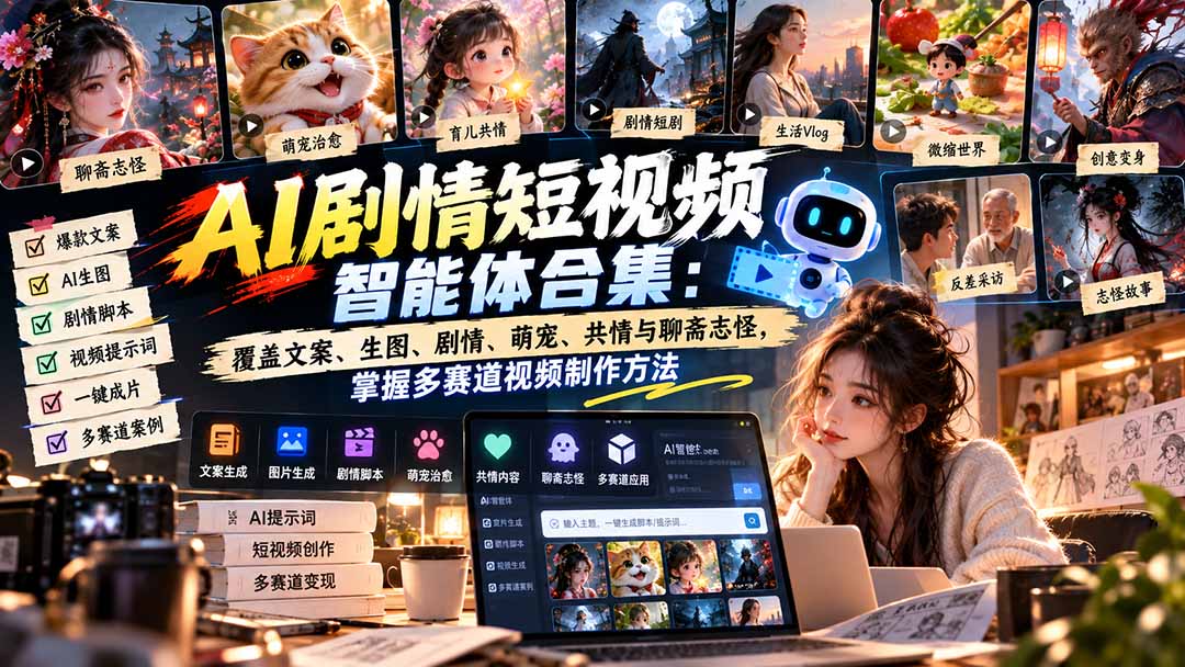 （20644期）【无水印】AI剧情短视频智能体合集：覆盖文案、生图、剧情、萌宠、共情与聊斋志怪，掌握多赛道视频制作方法-宇文网创