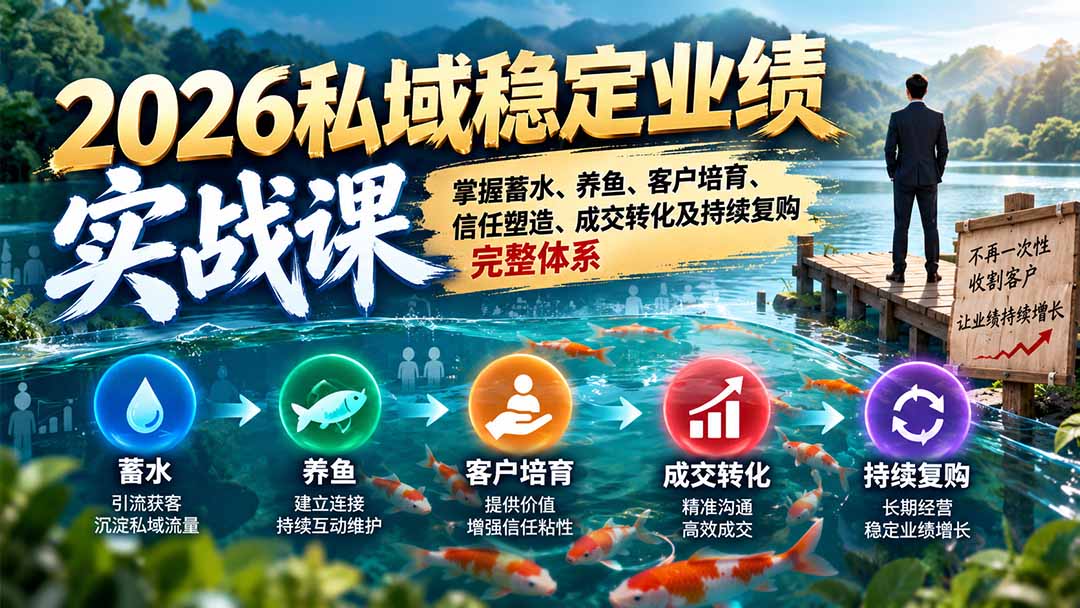 (20710期)2026私域稳定业绩实战课:掌握蓄水、养鱼、客户培育、信任塑造、成交转化及持续复购完整体系-宇文网创
