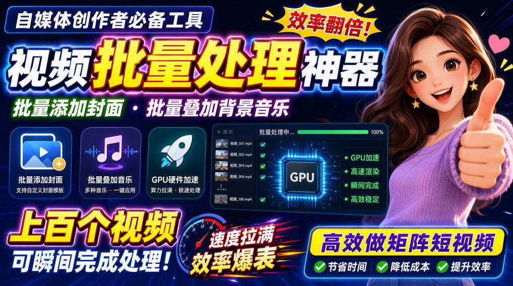 （20399期）视频批量加封面，把封面添加到视频第一帧，不用剪辑软件批量添加-宇文网创