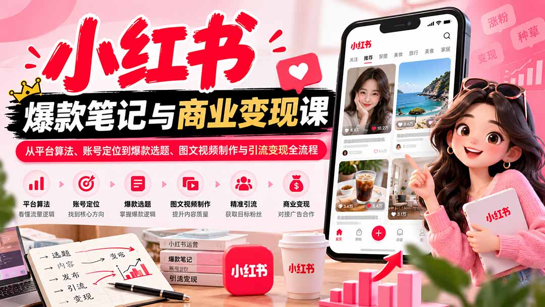 (20709期)2026小红书爆款笔记与商业变现课:从平台算法、账号定位到爆款选题、图文视频制作与引流变现全流程-宇文网创