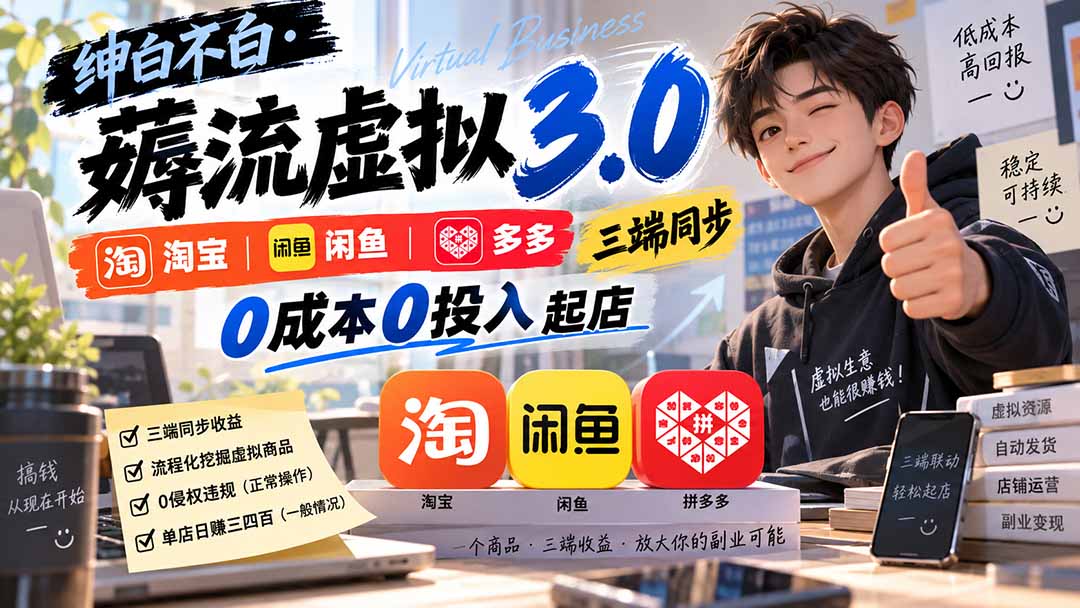 (20400期)绅白不白·薅流虚拟3.0丨淘宝闲鱼多多三端同步丨0成本0投入起店(更新)-宇文网创