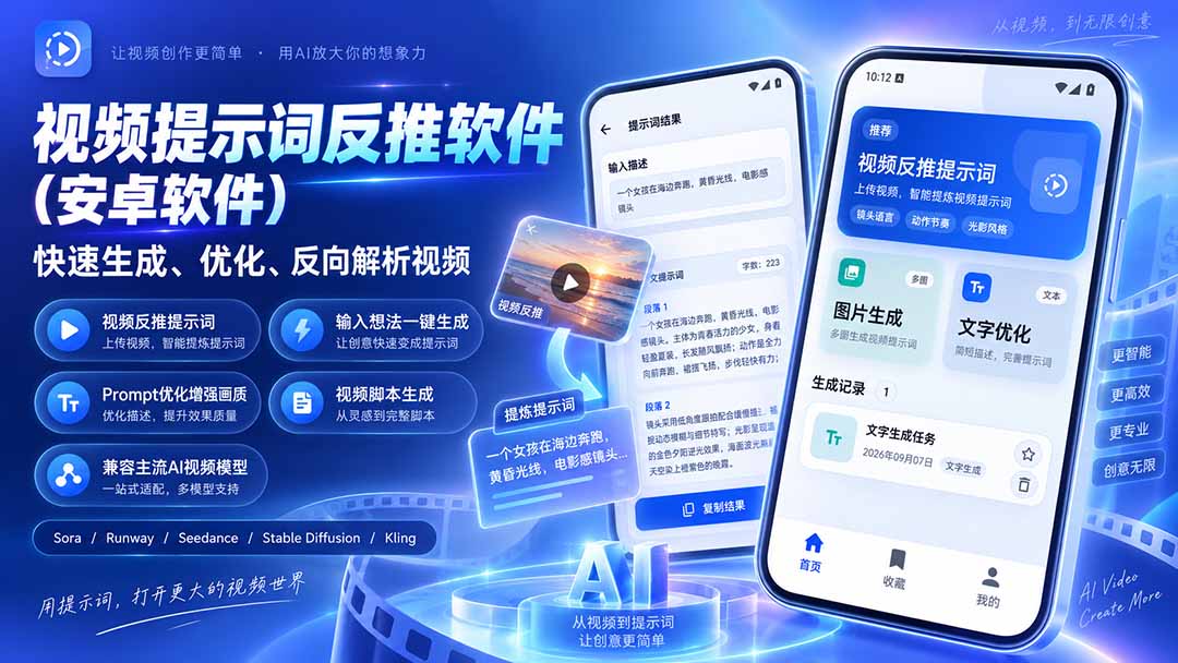(20301期)视频提示词反推软件(安卓软件),快速生成、优化、反向解析视频-宇文网创