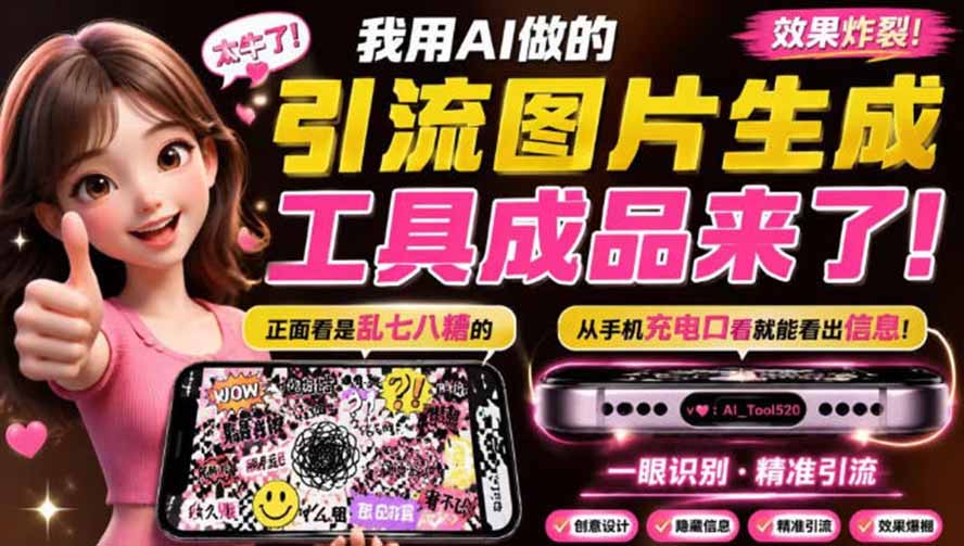 (20182期)自媒体引流工具来了,把你的微信藏到图片中,正面看是乱七八糟的乱码,手机平躺从充电口看就能看出实际内容-宇文网创