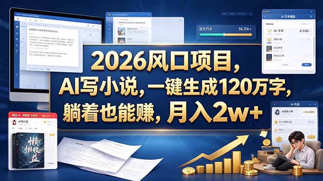 （20653期）2026 风口项目，AI 写小说，一键生成 120 万字，躺着也能赚，月入 2w +-宇文网创