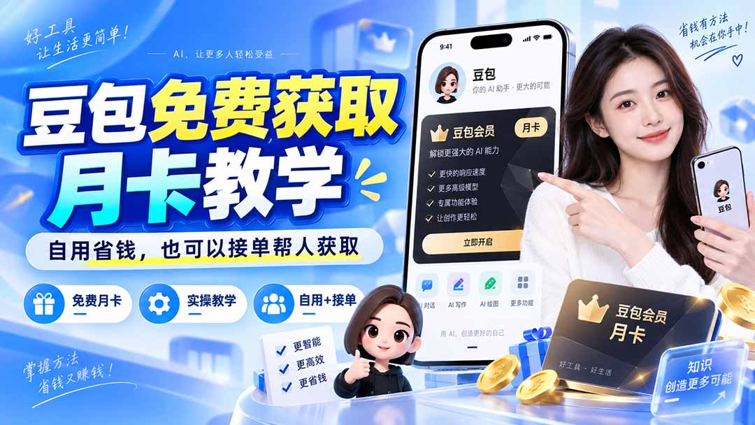 （20358期）豆包免费获取月卡教学，自用省钱，也可以接单帮人获取-宇文网创