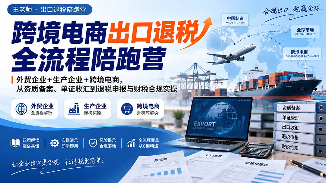 (20513期)跨境电商出口退税全流程陪跑营|外贸企业+生产企业+跨境电商,从资质备案、单证收汇到退税申报与财税合规实操-宇文网创
