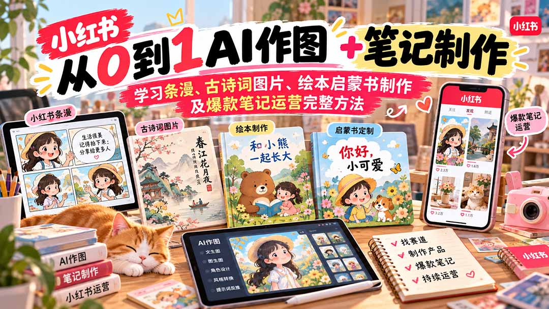 (20655期)2026小红书AI内容创作从0到1:学习条漫、古诗词图片、绘本启蒙书制作及爆款笔记运营完整方法-宇文网创
