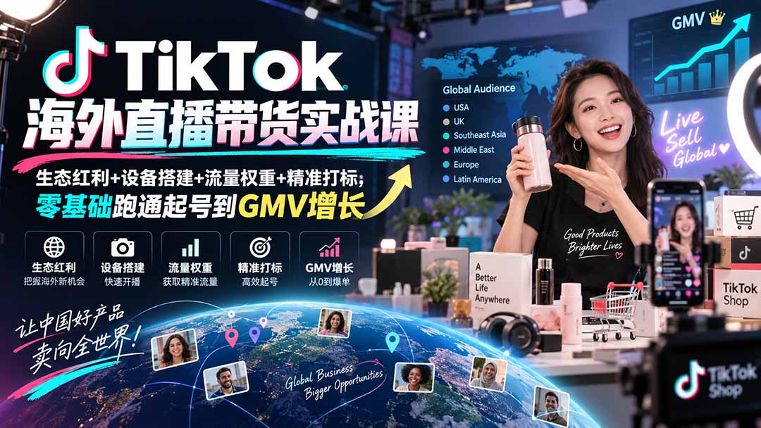 （20465期）TikTok海外直播带货实战课｜生态红利+设备搭建+流量权重+精准打标，零基础跑通起号到GMV增长-宇文网创