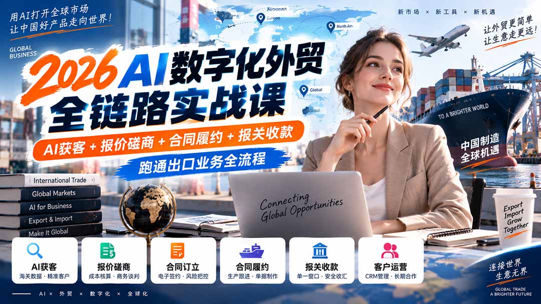 (20569期)2026AI数字化外贸全链路实战课:AI获客+报价磋商+合同履约+报关收款,跑通出口业务全流程-宇文网创
