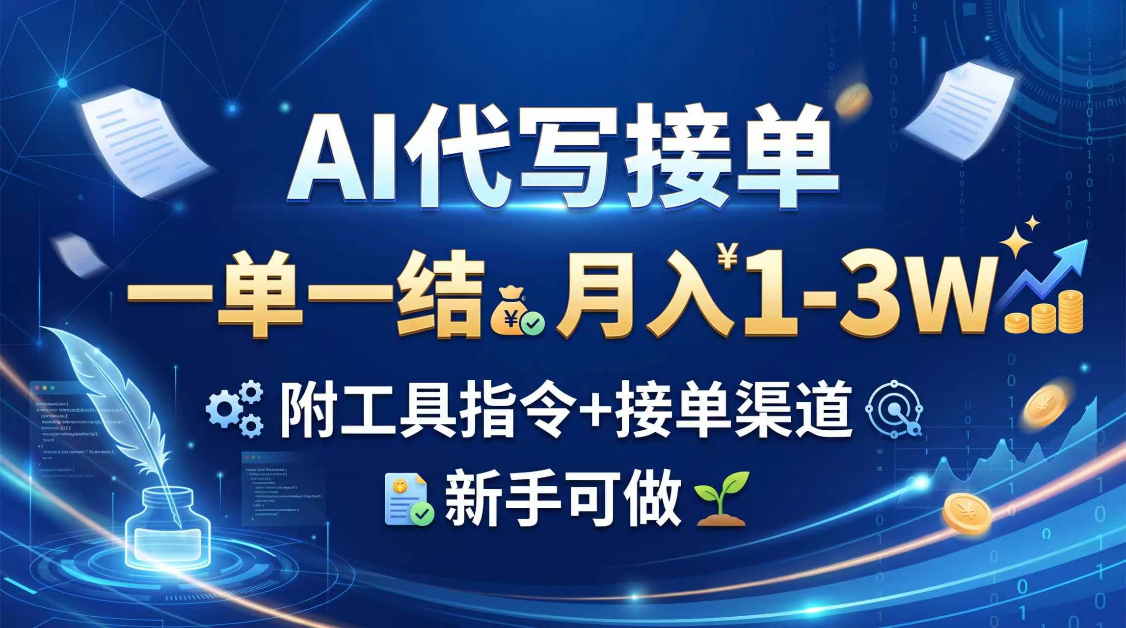 （20343期）AI代写接单，一单一结，月入1-3W，附工具指令+接单渠道，新手可做-宇文网创
