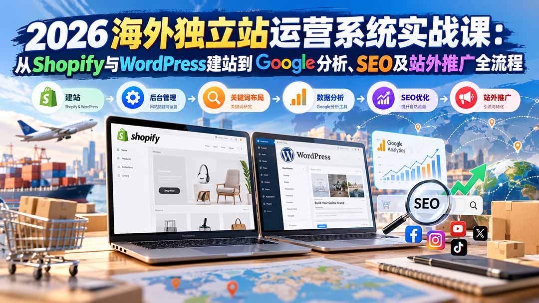 （20689期）2026海外独立站运营系统实战课：从Shopify与WordPress建站到Google分析、SEO及站外推广全流程-宇文网创