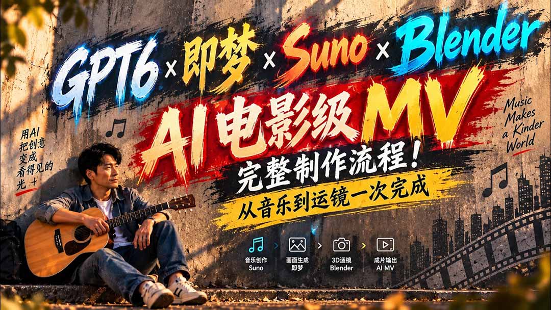 (20587期)GPT6×即梦×Suno×Blender|AI电影级MV完整制作流程!从音乐到运镜一次完成 (无水印)-宇文网创
