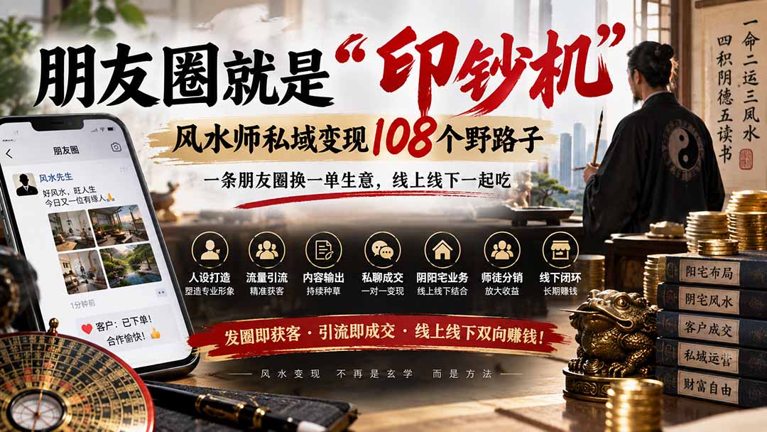 （20464期）朋友圈就是“印钞机”，风水师私域变现108个野路子，一条朋友圈换一单生意，线上线下一起吃【文档】-宇文网创