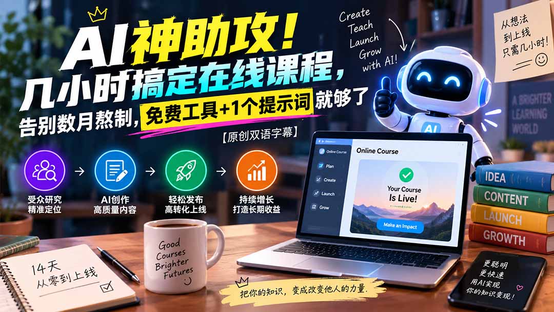 （20528期）AI神助攻！几小时搞定在线课程，告别数月熬制，免费工具+1个提示词就够了【原创双语字幕】-宇文网创