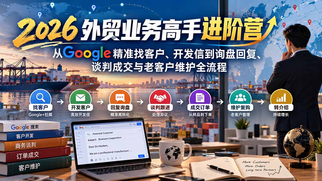 （20690期）2026外贸业务高手进阶营：从Google精准找客户、开发信到询盘回复、谈判成交与老客户维护全流程-宇文网创