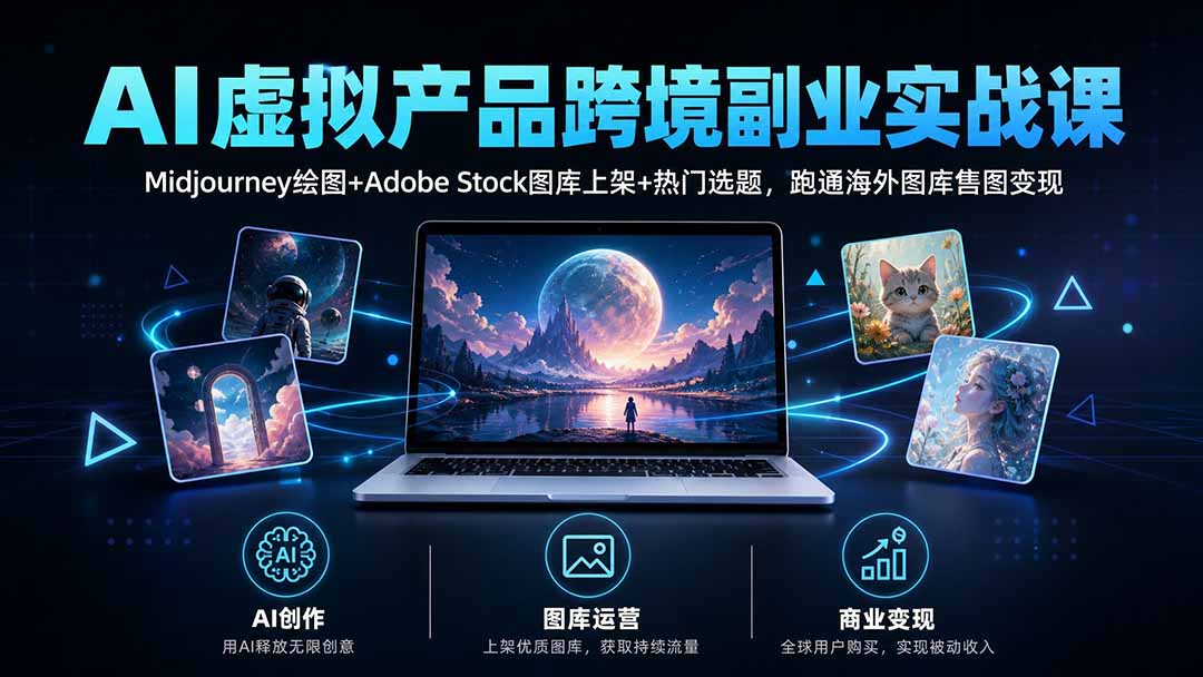 （20514期）AI虚拟产品跨境副业实战课｜Midjourney绘图+Adobe Stock图库上架+热门选题，跑通海外图库售图变现-宇文网创