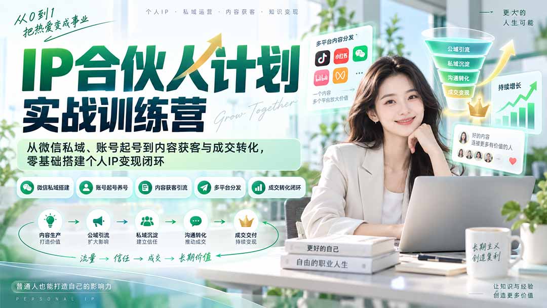 (20321期)IP合伙人计划实战训练营-更新:从微信私域、账号起号到内容获客与成交转化,零基础搭建个人IP变现闭环-宇文网创