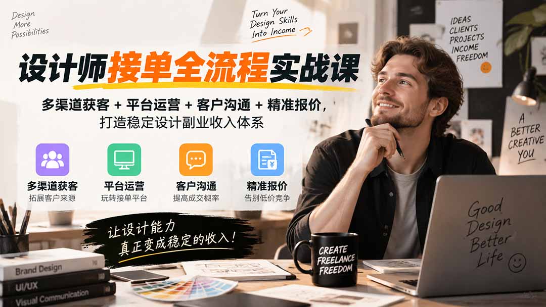 （20563期）设计师接单全流程实战课-无水印｜多渠道获客+平台运营+客户沟通+精准报价，打造稳定设计副业收入体系-宇文网创