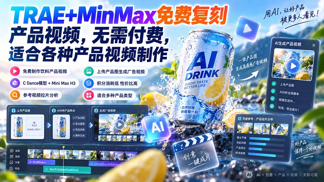 (20362期)TRAE+MinMax免费复刻产品视频,无需付费,适合各种产品视频制作-宇文网创