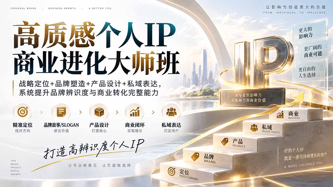 （20324期）高质感个人IP商业进化大师班：战略定位+品牌塑造+产品设计+私域表达，系统提升品牌辨识度与商业转化完整能力-宇文网创