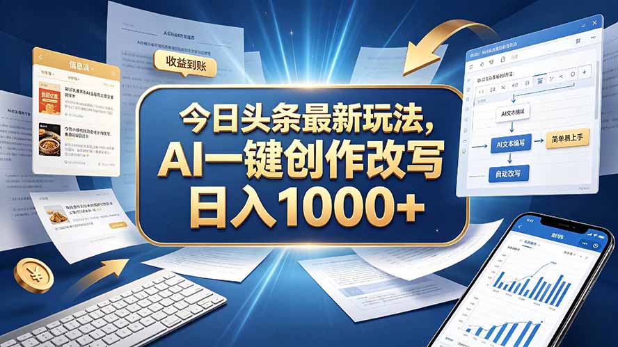 （20566期）今日头条最新玩法，AI 一键创作改写，简单易上手，轻松日入 1000 +-宇文网创