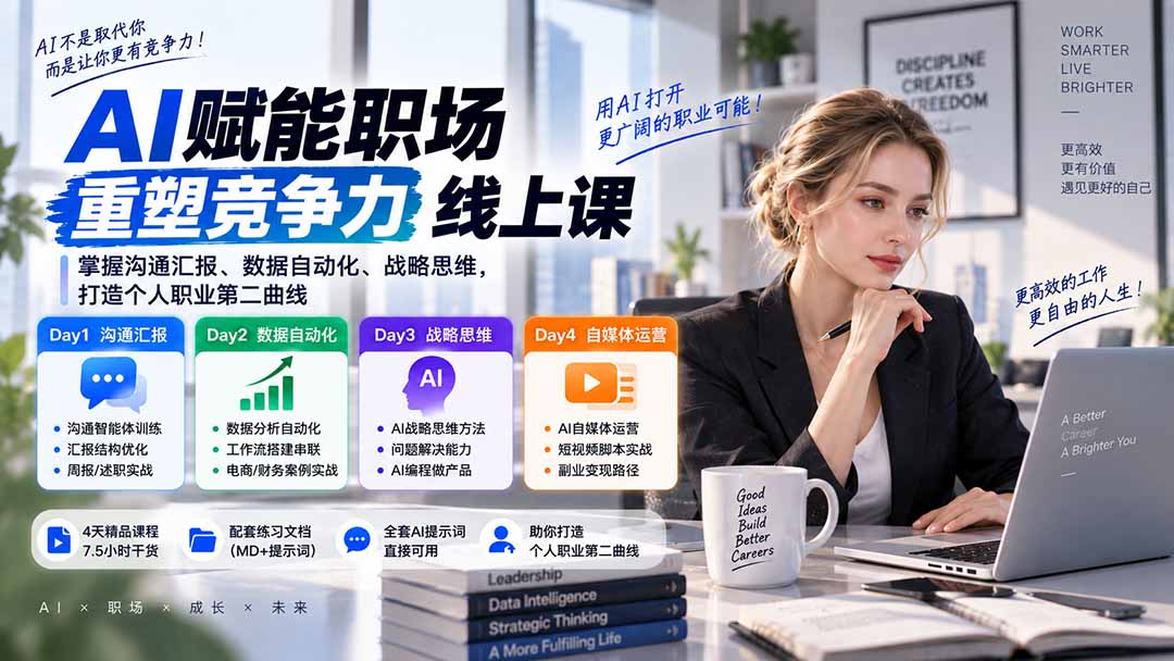 (20531期)AI职场提效与第二曲线实战课-无水印:学习沟通汇报、数据工作流和战略思维,掌握AI编程做产品及自媒体运营方法-宇文网创