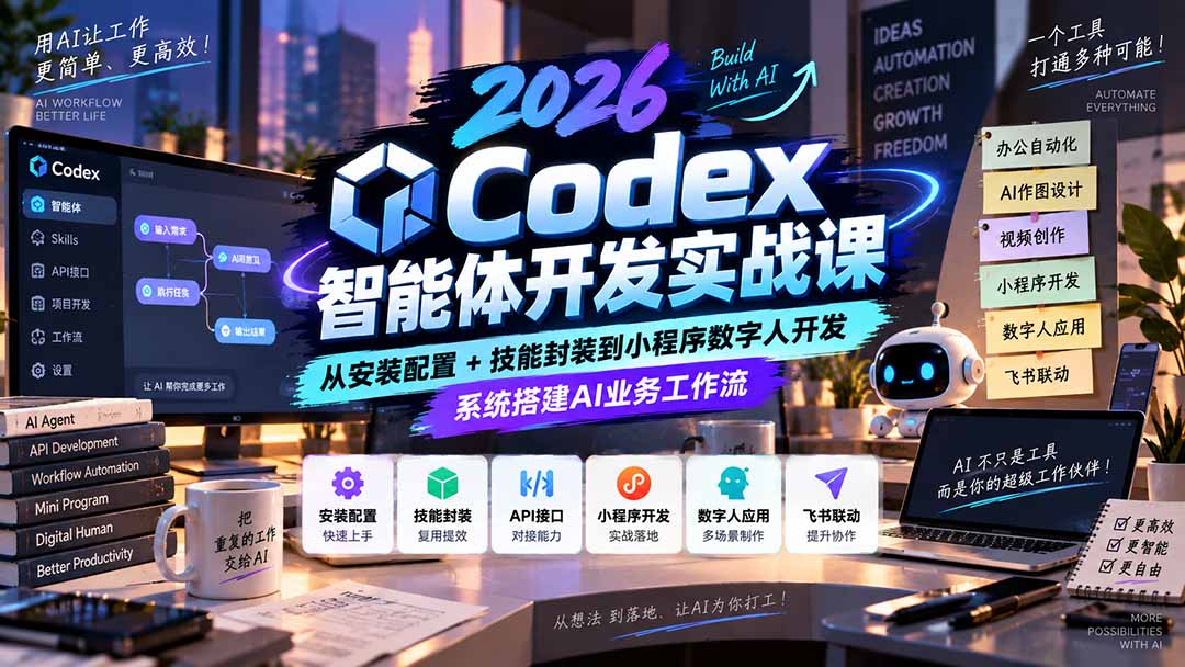 (20574期)2026Codex智能体开发实战课:从安装配置+技能封装到小程序数字人开发,系统搭建AI业务工作流-宇文网创