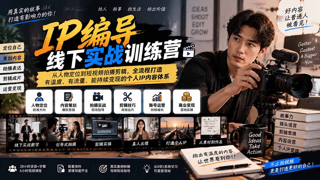 （20610期）IP编导线下实战训练营-更新：从人物定位到短视频拍摄剪辑，全流程打造有温度、有流量、能持续变现的个人IP内容体系-宇文网创