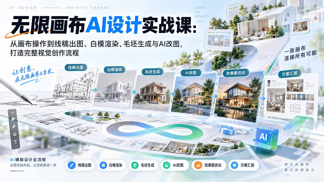 (20612期)【无水印】无限画布AI设计实战课-更新:从画布操作到线稿出图、白模渲染、毛坯生成与AI改图,打造完整视觉创作流程-宇文网创
