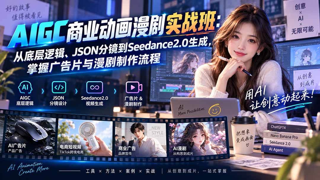 (20268期)AIGC商业动画漫剧实战班-更新:从底层逻辑、JSON分镜到Seedance2.0生成,掌握广告片与漫剧制作流程-宇文网创