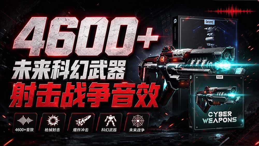 （20696期）顶级音效合集！4600+种未来科幻武器开枪射击战斗音效素材合集，全部中文汉化 Boom Library – Cyber W-宇文网创