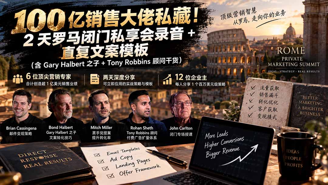 (20593期)100亿销售大佬私藏-无水印!2天罗马闭门私享会录音+直复文案模板【原创双语字幕】-宇文网创