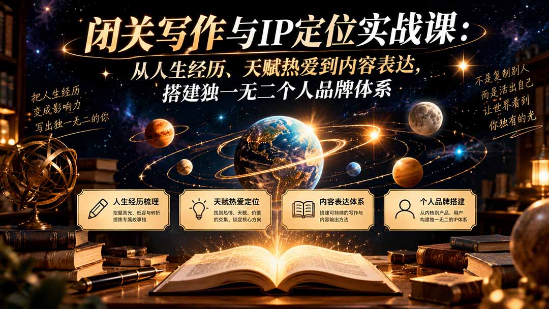 （20634期）闭关写作与IP定位实战课：从人生经历、天赋热爱到内容表达，搭建独一无二个人品牌体系-宇文网创