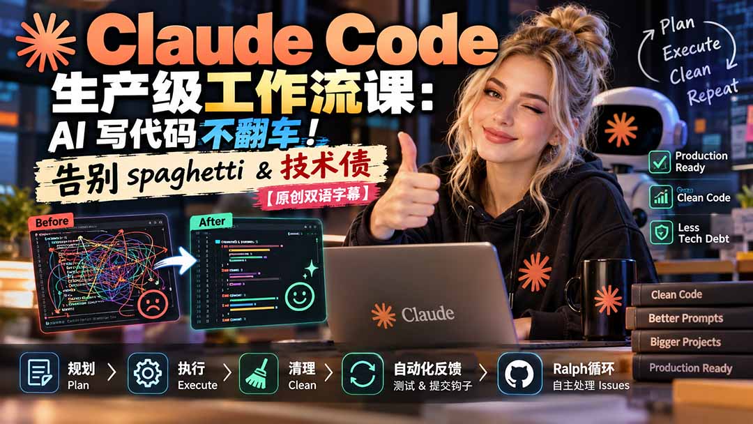 （20739期）Claude Code 生产级工作流课：AI 写代码不翻车！告别 spaghetti & 技术债【原创双语字幕】-宇文网创