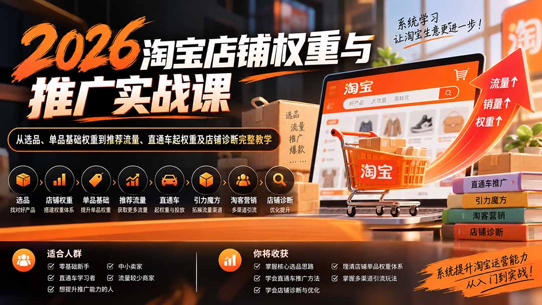 （20411期）2026淘宝店铺权重与推广实战课：从选品、单品基础权重到推荐流量、直通车起权重及店铺诊断完整教学-宇文网创