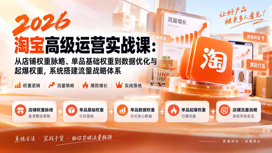 （20409期）2026淘宝高级运营实战课：从店铺权重脉络、单品基础权重到数据优化与起爆权重，系统搭建流量战略体系-宇文网创