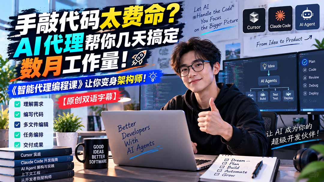 (20286期)手敲代码太费命?AI 代理帮你几天搞定数月工作量!《智能代理编程课》让你变身架构师-宇文网创