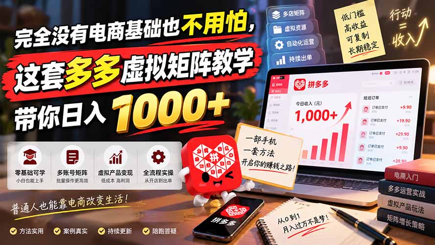 （20454期）完全没有电商基础也不用怕，这套多多虚拟矩阵教学带你日入 1000+-宇文网创