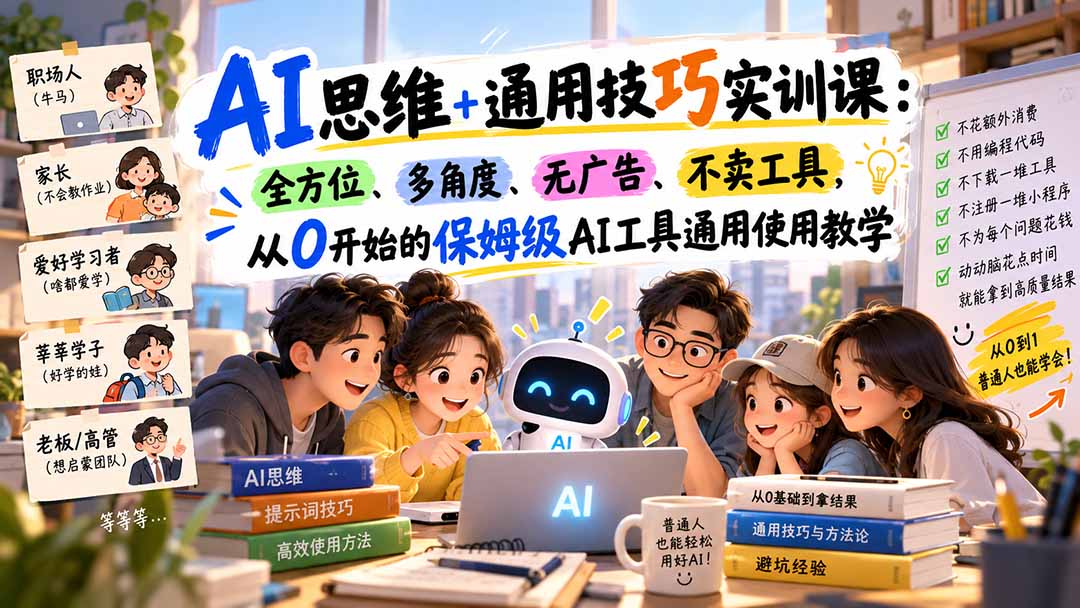 (20680期)AI思维+通用技巧实训课:全方位、多角度、无广告、不卖工具,从0开始的保姆级AI工具通用使用教学-宇文网创