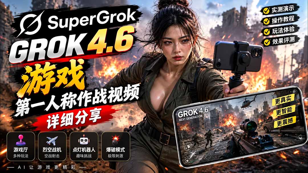 (20502期)Grok 4.6 也能做游戏?第一人称作战视频实测|玩法详细讲解-宇文网创