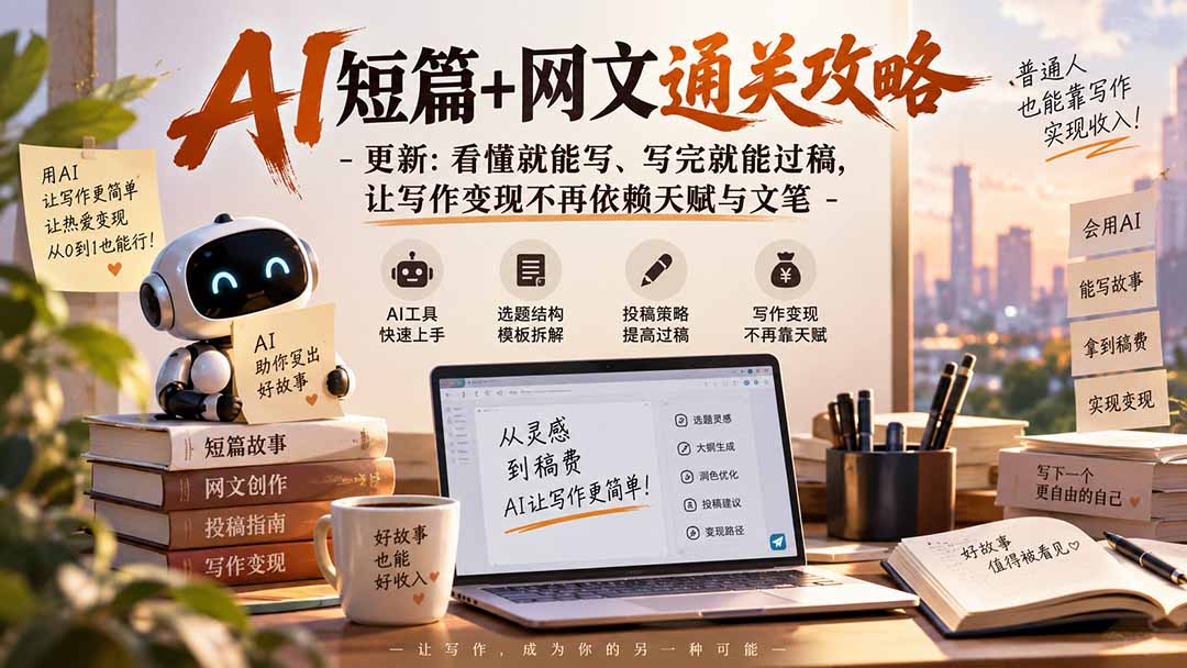 (20578期)AI短篇+网文通关攻略-更新0921:看懂就能写、写完就能过稿,让写作变现不再依赖天赋与文笔-宇文网创