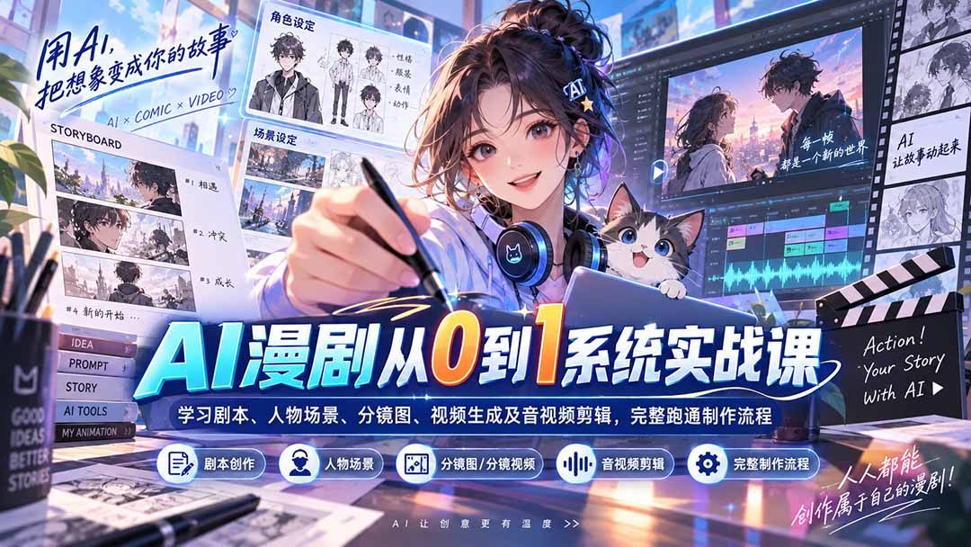 （20430期）AI漫剧从0到1系统实战课：学习剧本、人物场景、分镜图、视频生成及音视频剪辑，完整跑通制作流程-宇文网创