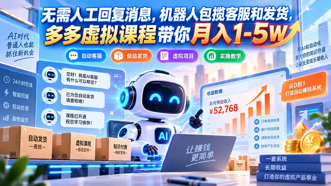 （20614期）无需人工回复消息，机器人包揽客服和发货，多多虚拟课程带你月入1-5W-宇文网创